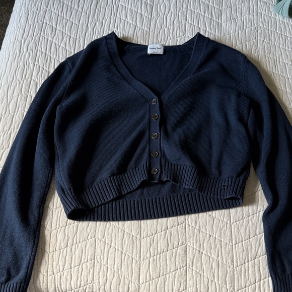 Sunday Best Sweaters - Sunday Best Navy Cropped V‑Neck Button Cardigan